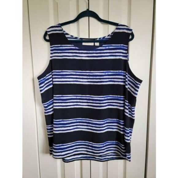 Chico's Sz 3 XL Blue & White Striped Sleeveless Silky Smooth Tank Top‎ - Picture 1 of 4